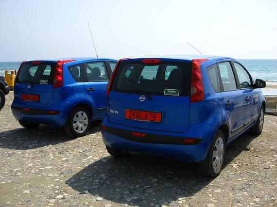 'Two Blue Nissan Notes - Kourion Beach, Kourion, Cyprus' - кипр